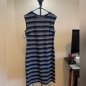 Banana Republic Blue and Gray Sheath Dress Sleeveless Crew Neck Midi